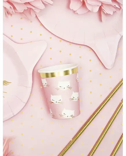6 Gobelets en carton chaton roses et blancs 200 ml, image 2