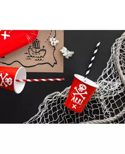 6 Gobelets en carton fête de pirate rouges 220 ml, image 2