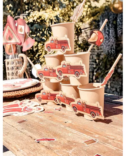 8 Gobelets en kraft pompier rouge et or 255 ml, image 2