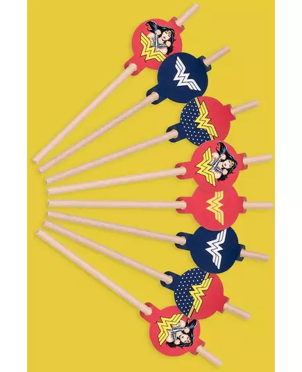 8 pailles médaillon en carton Wonder Woman™ 20cm, image 2