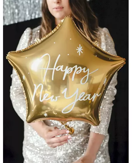 Ster folieballon Happy New Year goud 50 cm, image 2