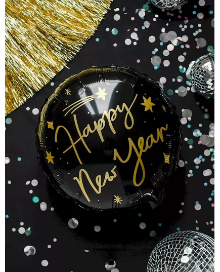 Happy New Year zwart en goud aluminium ballon 45 cm, image 2
