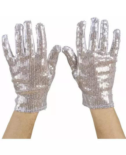 Gants courts argent à paillettes adulte, image 2