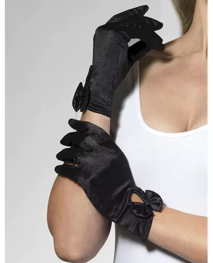 Gants courts noirs avec noeud femme, image 2