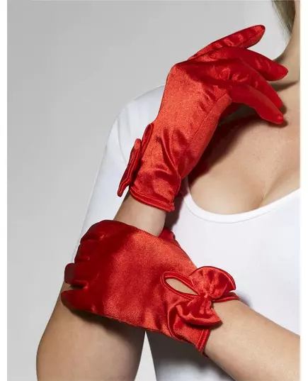 Korte rode handschoenen met strikje voor vrouwen, image 2