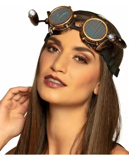 Steampunkbril voor volwassenen met hoofdlamp, image 2