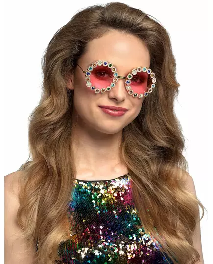 Ronde bril voor volwassenen met gekleurde strass steentjes, image 2