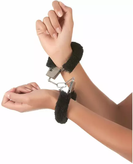 Menottes en fourrure noire adulte, image 2