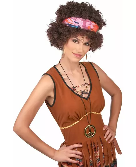 Bruine afro hippie pruik voor volwassenen, image 2