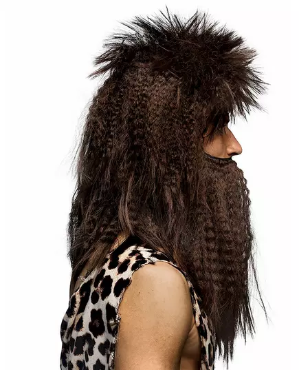 Kastanjebruine holbewonerspruik en -baard voor mannen, image 2
