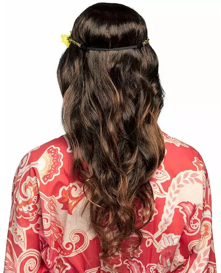 Lange bruine pruik met bloemen hoofdband voor vrouwen, image 2