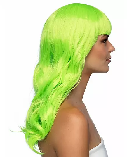 Lange neongroene pruik voor dames, image 2