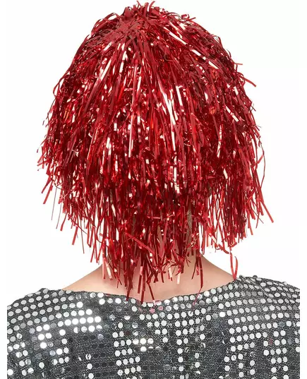 Perruque à frange métallique rouge adulte, image 2