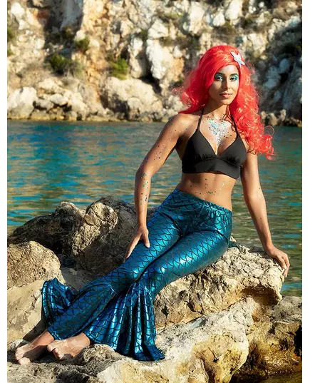 Perruque sirène rouge avec étoile de mer adulte, image 2
