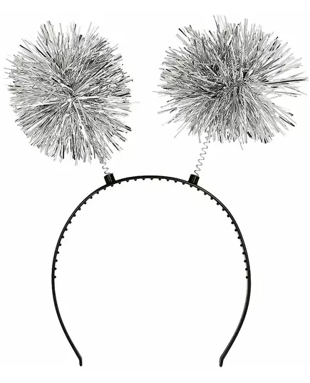 Serre-tête pompon argentés adulte, image 2