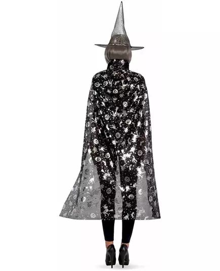 Set sorcière chapeau et cape noir et argent femme, image 2