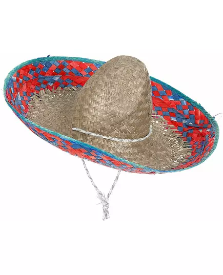 Sombrero Mexicain bordure rouge et bleu adulte, image 2