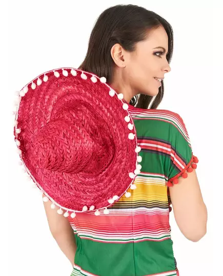 Sombrero rouge à bordure pompons adulte, image 2