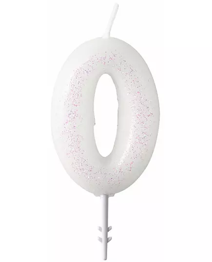 Bougie chiffre blanche à paillettes 6,5 cm, Taille: 0, image 2