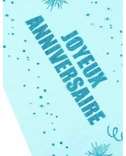 Chemin de table en organza turquoise « Joyeux anniversaire » 29 cm x 5 m, image 2