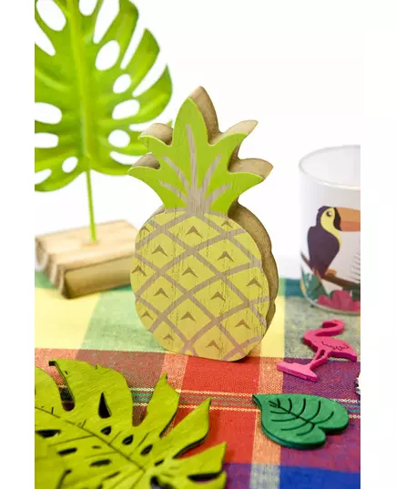 Décoration ananas en bois jaune et vert 12 cm, image 2