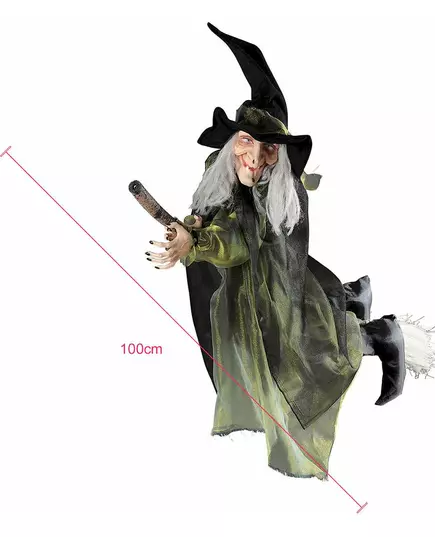 Halloween decoratie vliegende heks op bezem, image 2
