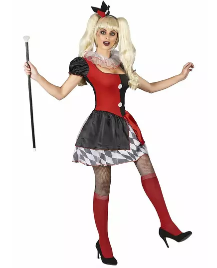 Déguisement arlequin rouge et noir femme, Taille: Small, image 2