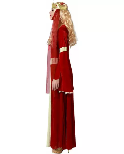 Rood met goud middeleeuws kostuum voor vrouwen, image 2