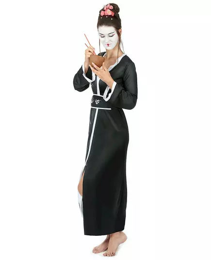 Déguisement geisha femme noir et blanc, Taille: Medium, image 2