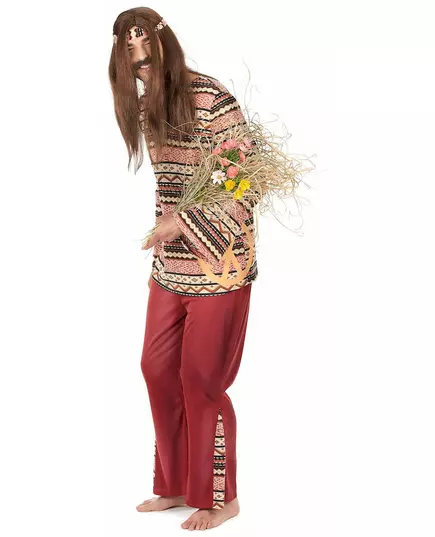 Bordeaux rood hippie kostuum voor mannen, Maat: Medium/Large, image 2