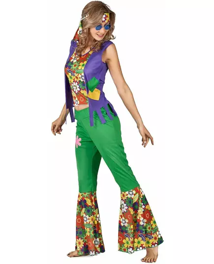 Veelkleurig hippie Flower Power kostuum voor vrouwen, Maat: Small, image 2