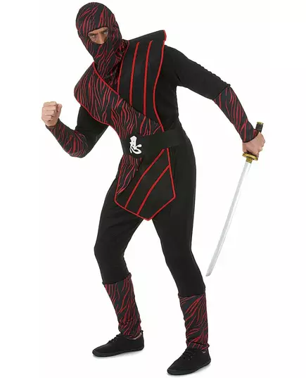 Zwart ninja kostuum met rode print voor mannen, Maat: Large, image 2