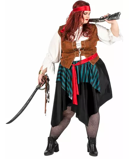 Déguisement pirate rayé bleu et noir grande taille femme, image 2