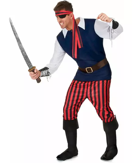 Rood en zwart gestreept piratenkostuum voor mannen, Maat: Large, image 2