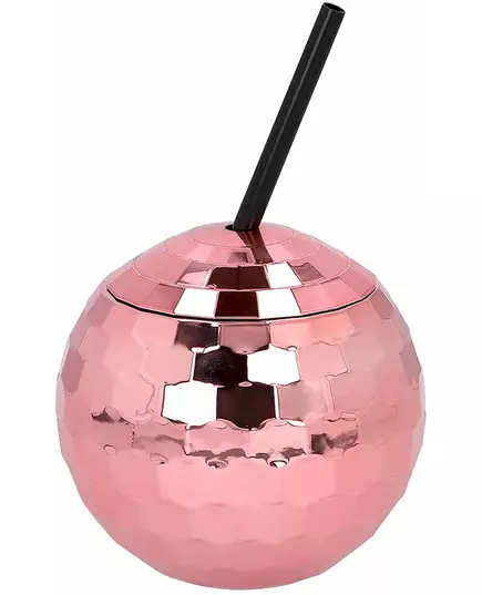 Disco bal beker met roze rietje 650 ml, image 2