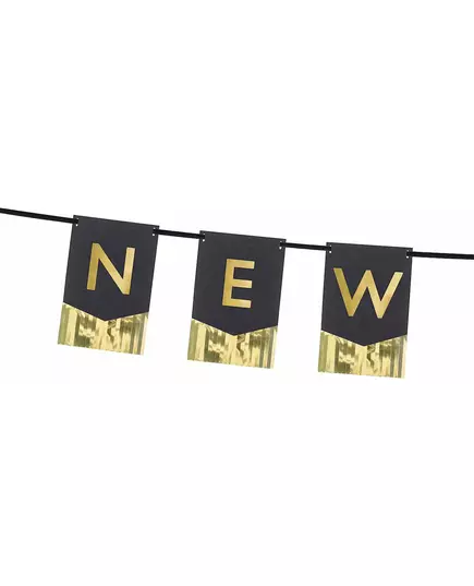 Happy New Year wimpelslinger zwart en goudkleurig 135 cm, image 2