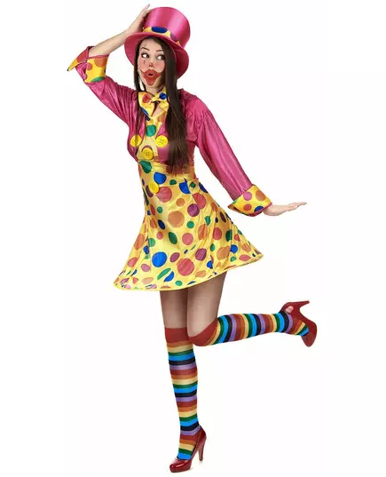 Clownskostuum met grote stippen voor vrouwen, Maat: X-Large, image 2