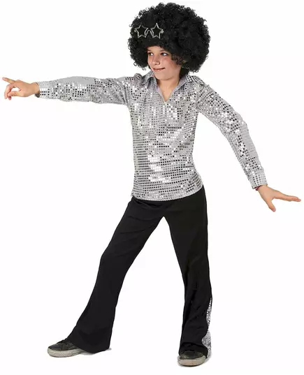 Zilverkleurig disco kostuum voor jongens, Maat: 5–6 jaar (S), image 2