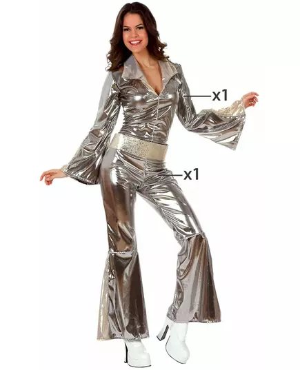 Déguisement disco argenté femme, Taille: X-Large, image 2