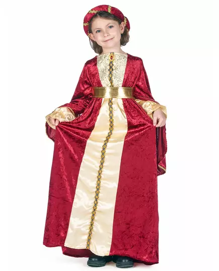 Rood met geel middeleeuwse kostuum voor meisjes, Maat: 7–9 jaar (120–130 cm), image 2
