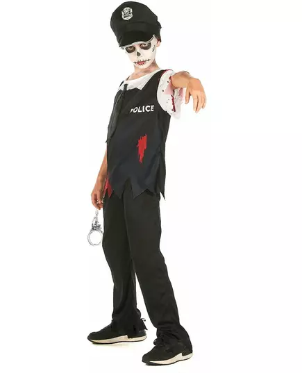 Zwart-witte zombie politievermomming voor kinderen, Maat: 10–12 jaar (130–140 cm), image 2