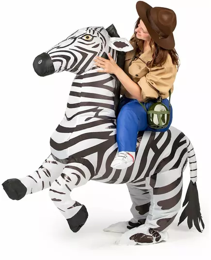 Opblaasbaar zebra kostuum voor volwassenen, image 2