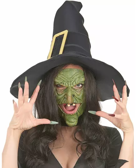 Demi masque latex nez et menton sorcière verte adulte, image 2