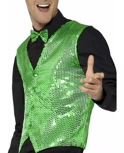 Gilet vert à sequins adulte, Taille: Medium, image 2