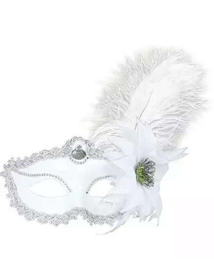 Wit halfmasker met pluimen voor volwassenen, image 2
