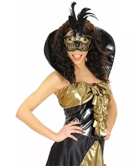 Zwart-gouden halfmasker met pluimen voor volwassenen, image 2