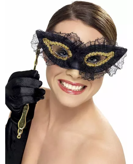 Zwart-gouden masker op stokje voor volwassenen, image 2