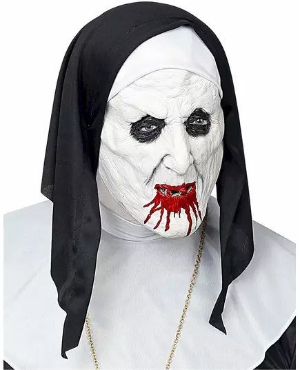 Masque demi-tête nonne horrible avec coiffe adulte, image 2
