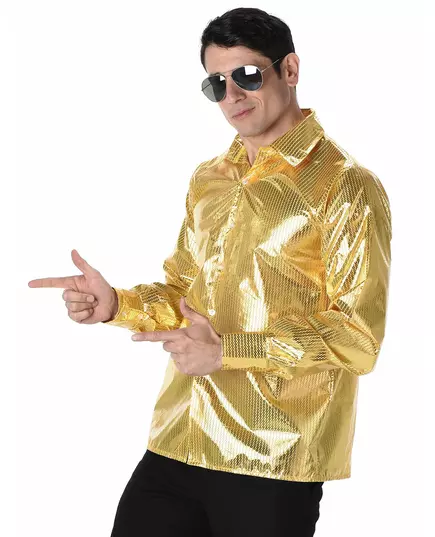 Chemise disco à sequins dorés homme, Taille: Small, image 2