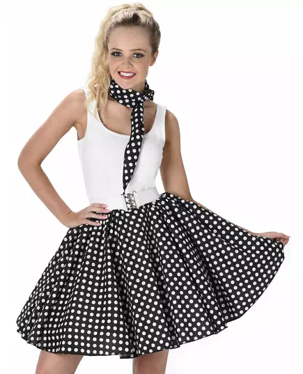 Déguisement années 50 noir à pois femme, Taille: Large, image 2